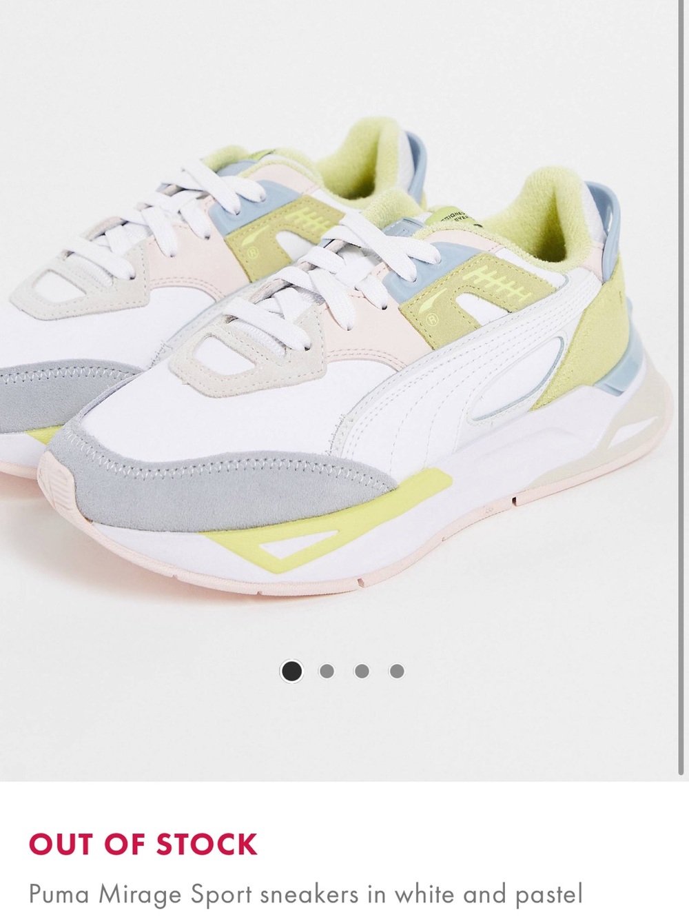 Puma Mirage Sport Sneakers in White, Light Gray and Pastel Yellow-Green